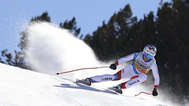 VAL DI FASSA, ITALY - FEBRUARY 26: Michelle Gisin of Switzerland in action during the Audi FIS Alpine Ski World Cup Women's Downhill on February 26, 2021 in Val di Fassa, Italy. (Photo by Alexis Boichard/Agence Zoom)