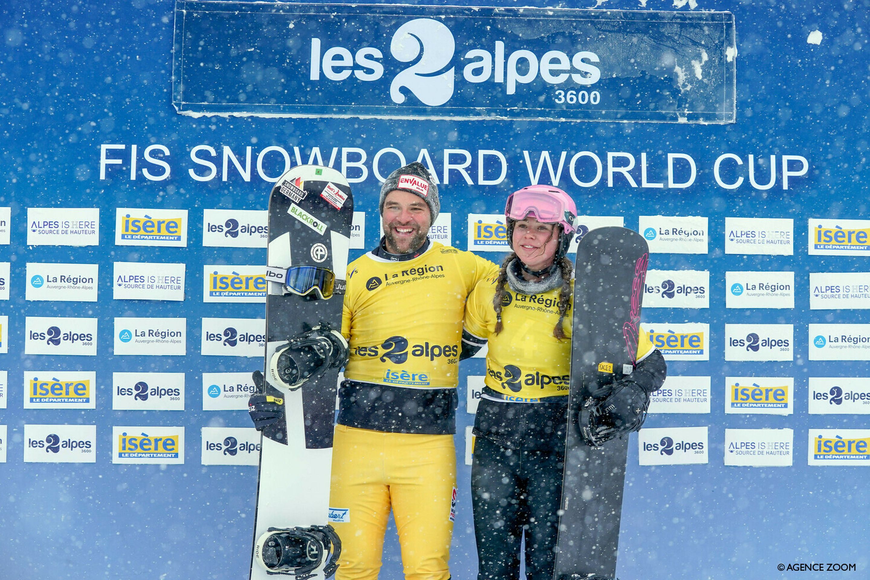 Martin Noerl and Josie Baff, Les Deux Alpes winners in December 2022