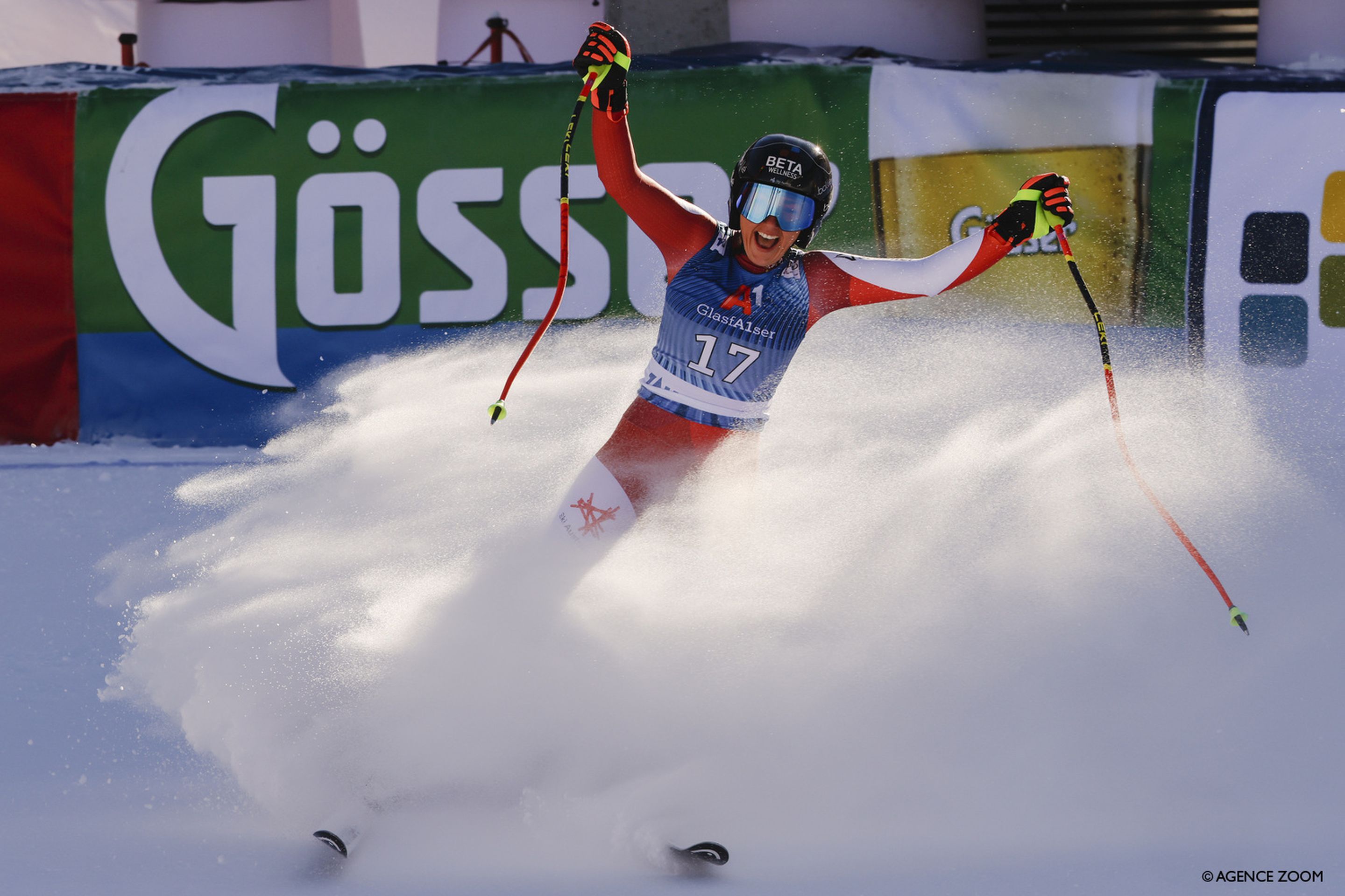 Stephanie Venier (AUT) was delighted after skiing into second place (Agence Zoom)