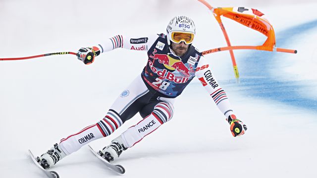 KITZBUEHEL, AUSTRIA - JANUARY 22 : Adrien Theaux of France in action during the Audi FIS Alpine Ski World Cup Men's Downhill 1 on January 22, 2021 in Kitzbuehel Austria. (Photo by Hans Bezard/Agence Zoom)