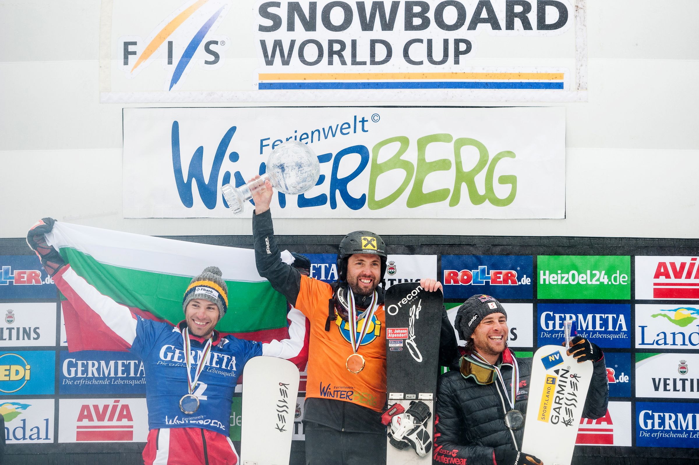 FIS Snowboard World Cup - Winterberg GER - PSL - YANKOV Radoslav BUL, PROMMEGGER Andreas AUT and KARL Benjamin AUT © Miha Matavz/FIS