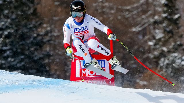 CORTINA D'AMPEZZO, ITALY - JANUARY 21: Lara Gut of Switzerland competes during the Audi FIS Alpine Ski World Cup Women's Super G on January 21, 2018 in Cortina d'Ampezzo, Italy. (Photo by Christophe Pallot/Agence Zoom)