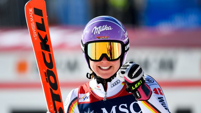 LENZERHEIDE, SWITZERLAND - JANUARY 27: Viktoria Rebensburg of Germany takes 2nd place during the Audi FIS Alpine Ski World Cup Women's Giant Slalom on January 27, 2018 in Lenzerheide, Switzerland. (Photo by Alain Grosclaude/Agence Zoom)