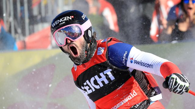 Ryan Regez (SUI) celebrates his first World Cup win © GEPA Pictures