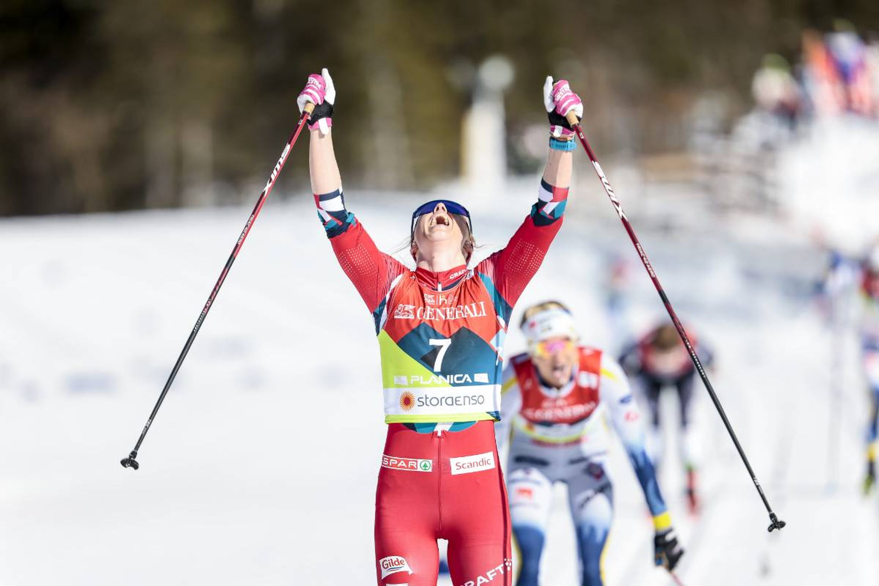 Norway's Anne Kjersti Kalvaa wins silver just a second before Sweden's Frida Karlsson: @Nordic Focus.