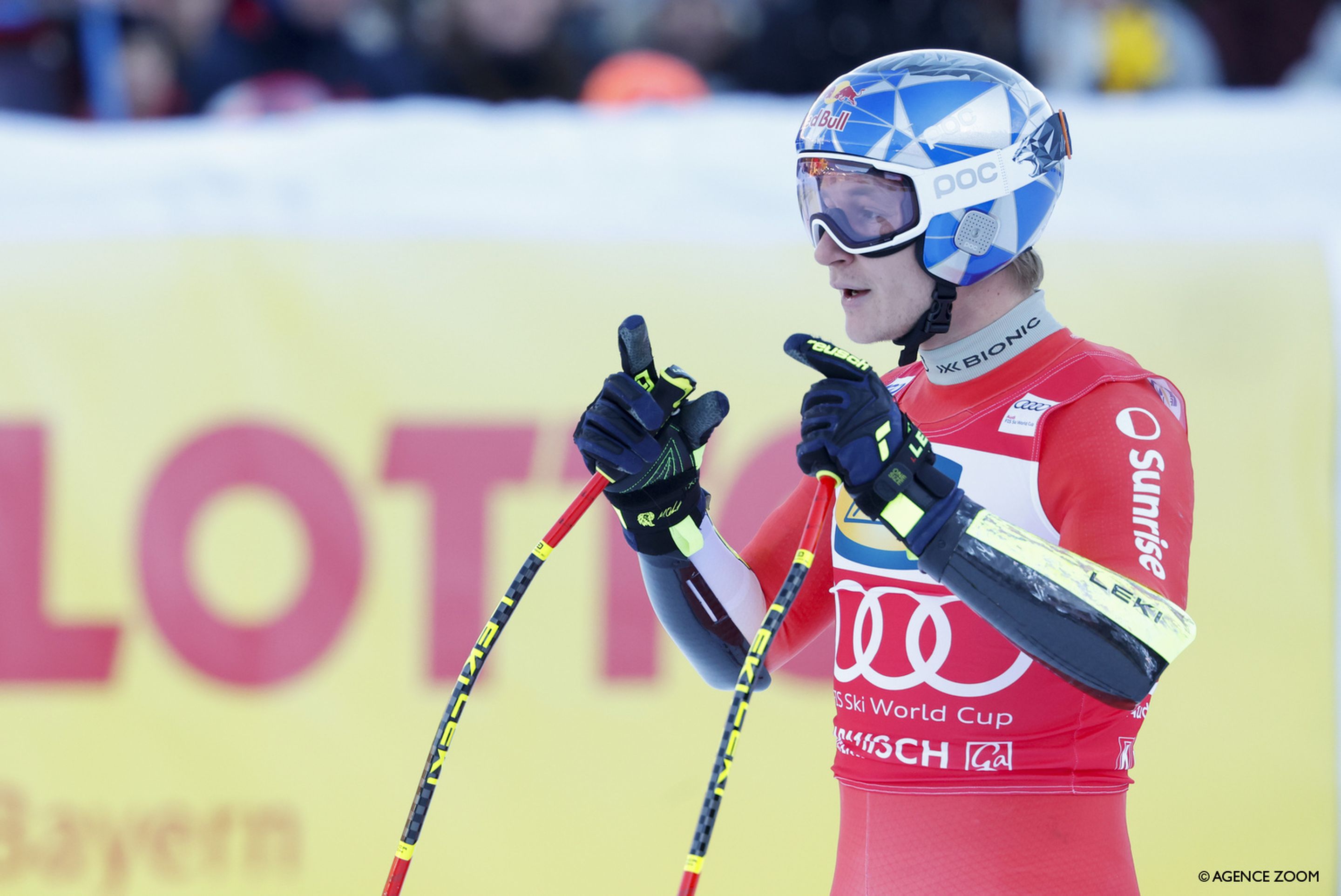 Marco Odermatt (SUI) after skiing into first place on Sunday (Agence Zoom)