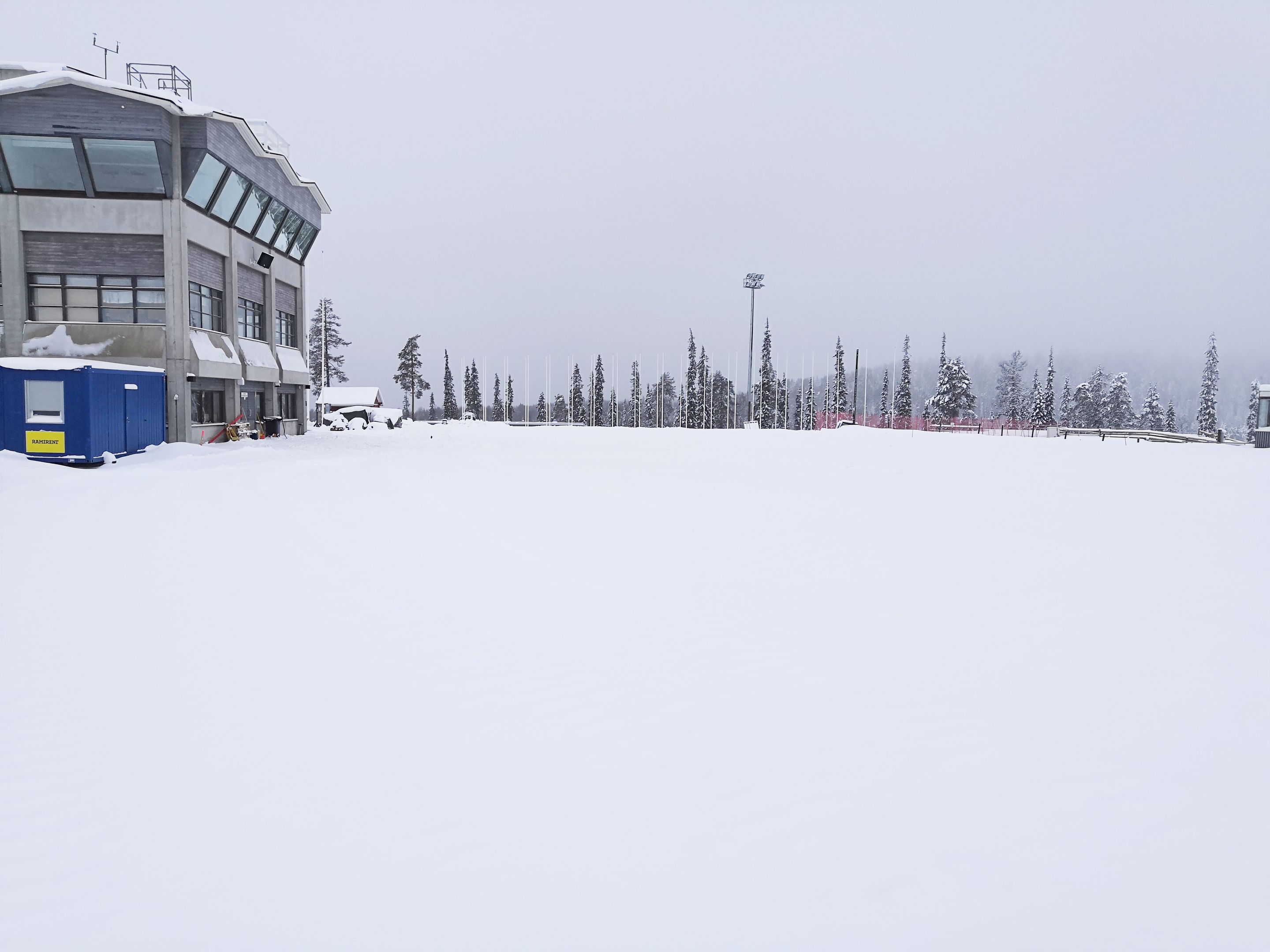 View into the finish area of the Cross-Country ski stadium of Ruka